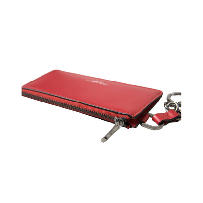 Dolce & Gabbana Red Leather Silver Metal Logo Strap Pouch Airpods Case