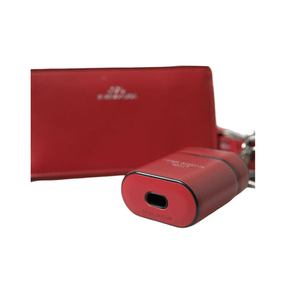 Dolce & Gabbana Red Leather Silver Metal Logo Strap Pouch Airpods Case