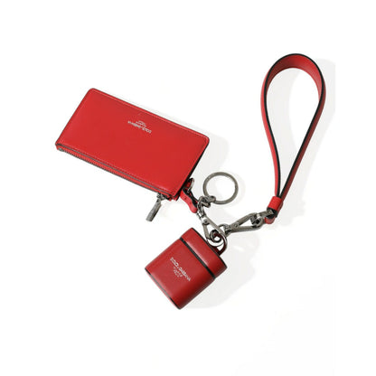 Dolce & Gabbana Red Leather Silver Metal Logo Strap Pouch Airpods Case