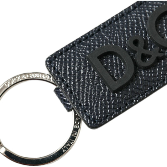 Dolce & Gabbana Elegant Leather Keychain in Black & Silver Dolce & Gabbana