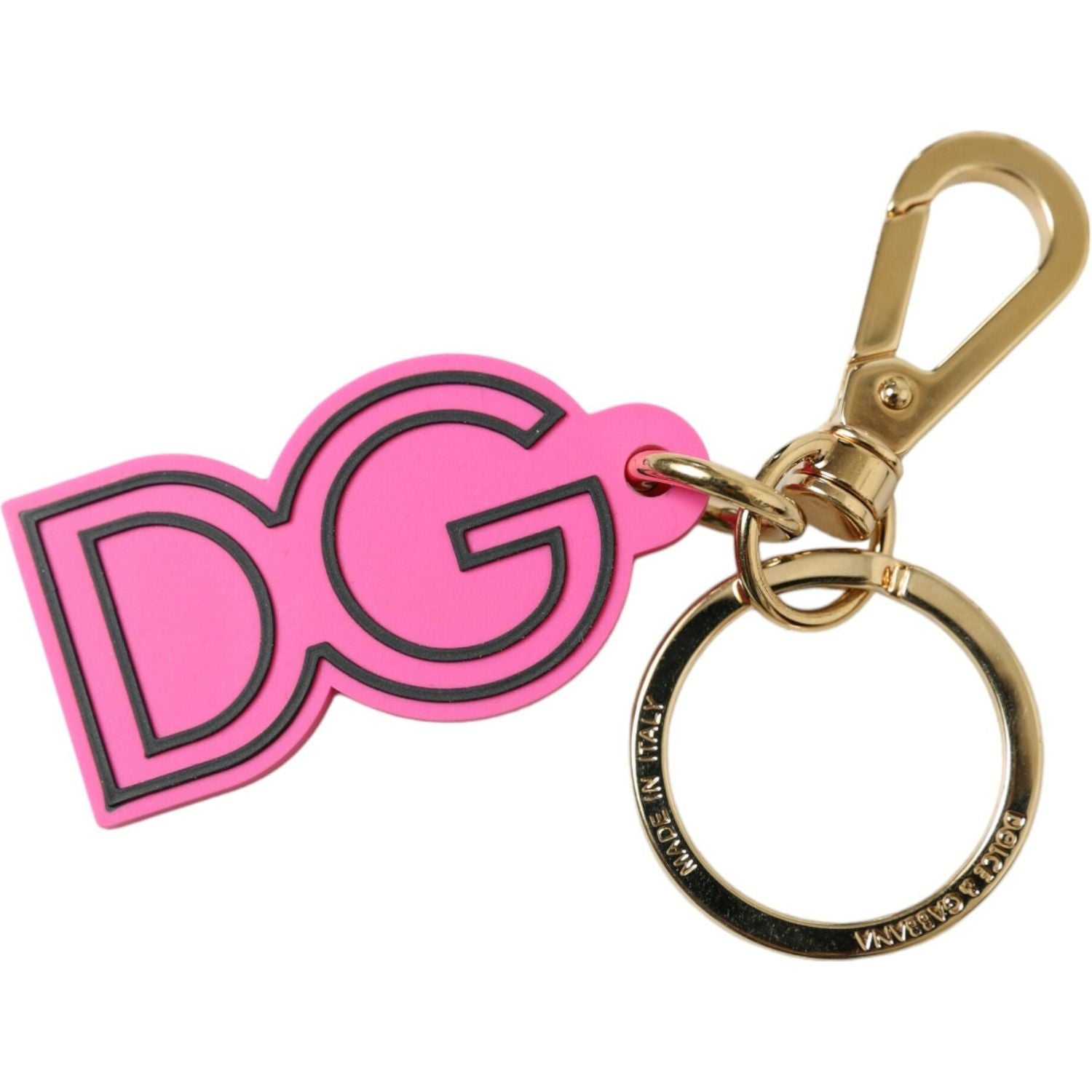 Dolce & Gabbana Pink Rubber Gold Tone Metal DG Logo Keyring Keychain