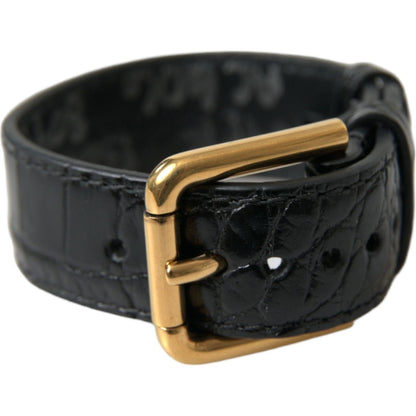Dolce & Gabbana Black Textured Leather Gold Tone Metal Buckle Armband