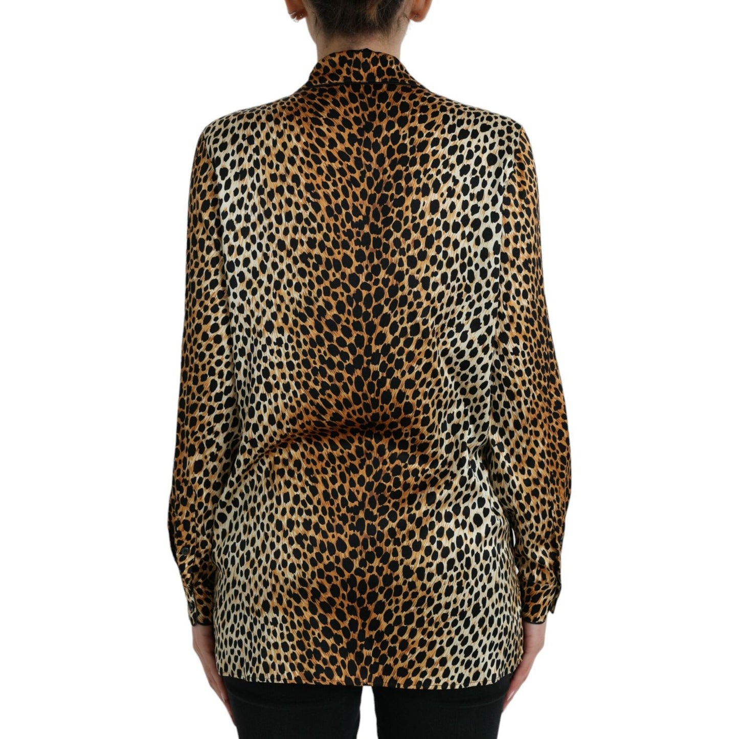 Dolce & Gabbana Brown Leopard Print Long Sleeves Blouse Top