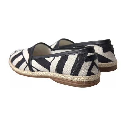 Dolce & Gabbana Black White Stripes Slip On Espadrille Shoes