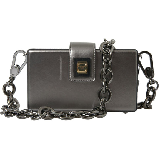 Dolce & Gabbana Metallic Gray Calfskin Leather DG BOX Shoulder Bag