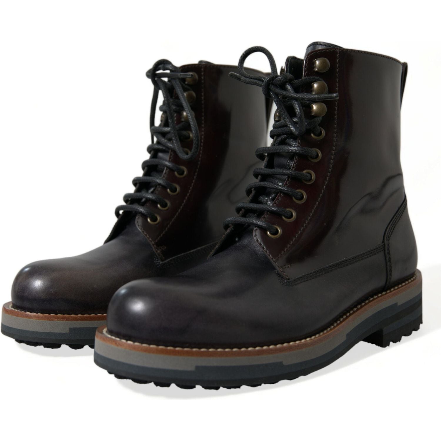 Dolce & Gabbana Black Leather Military Combat Boots Shoes