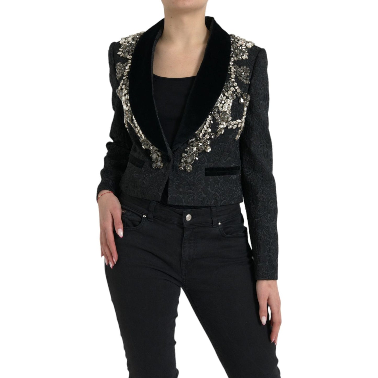 Dolce & Gabbana Elegant Embellished Black Overcoat Jacket Dolce & Gabbana