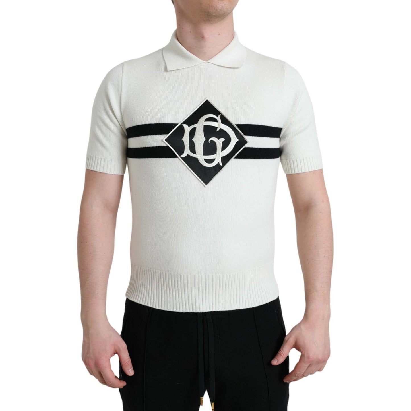 Dolce & Gabbana White DG Logo Collared Henley Shirt T-shirt Dolce & Gabbana