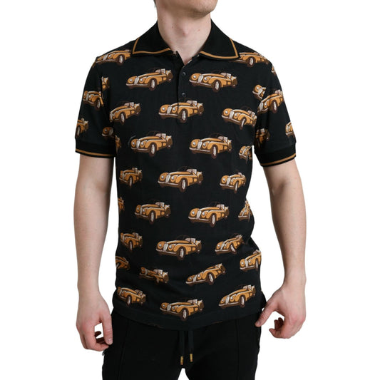 Dolce & Gabbana Black Car Print Short Sleeve Polo T-shirt Dolce & Gabbana