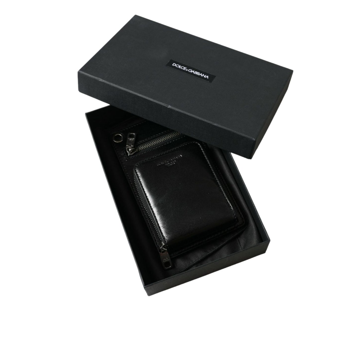Dolce & Gabbana Wallet Black Horse Leather Zip Logo Cross Body Phone Slot