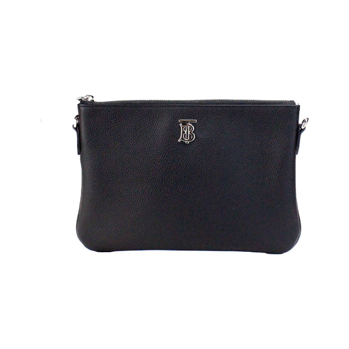 Burberry Peyton Monogram Black Leather Pouch Crossbody Bag Purse Burberry