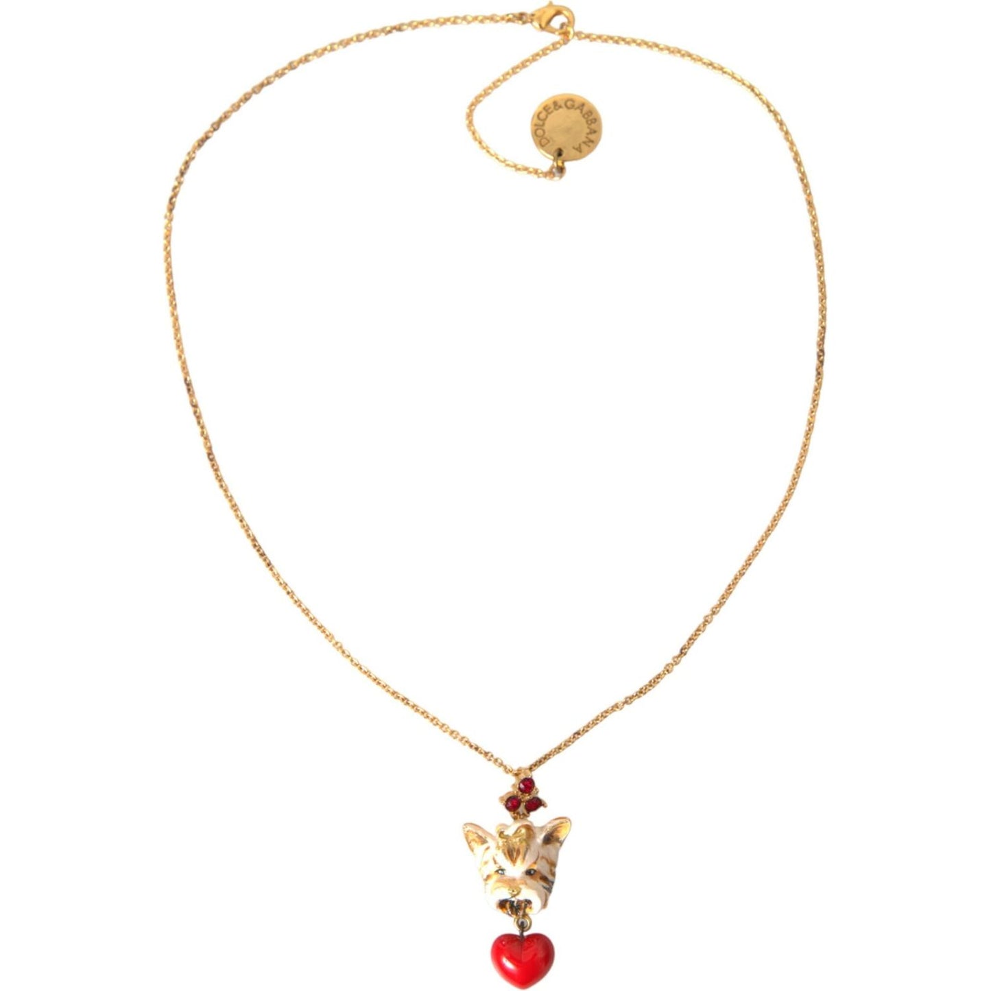 Dolce & Gabbana Gold Brass Chain Dog Heart Pendant Charm Necklace Dolce & Gabbana