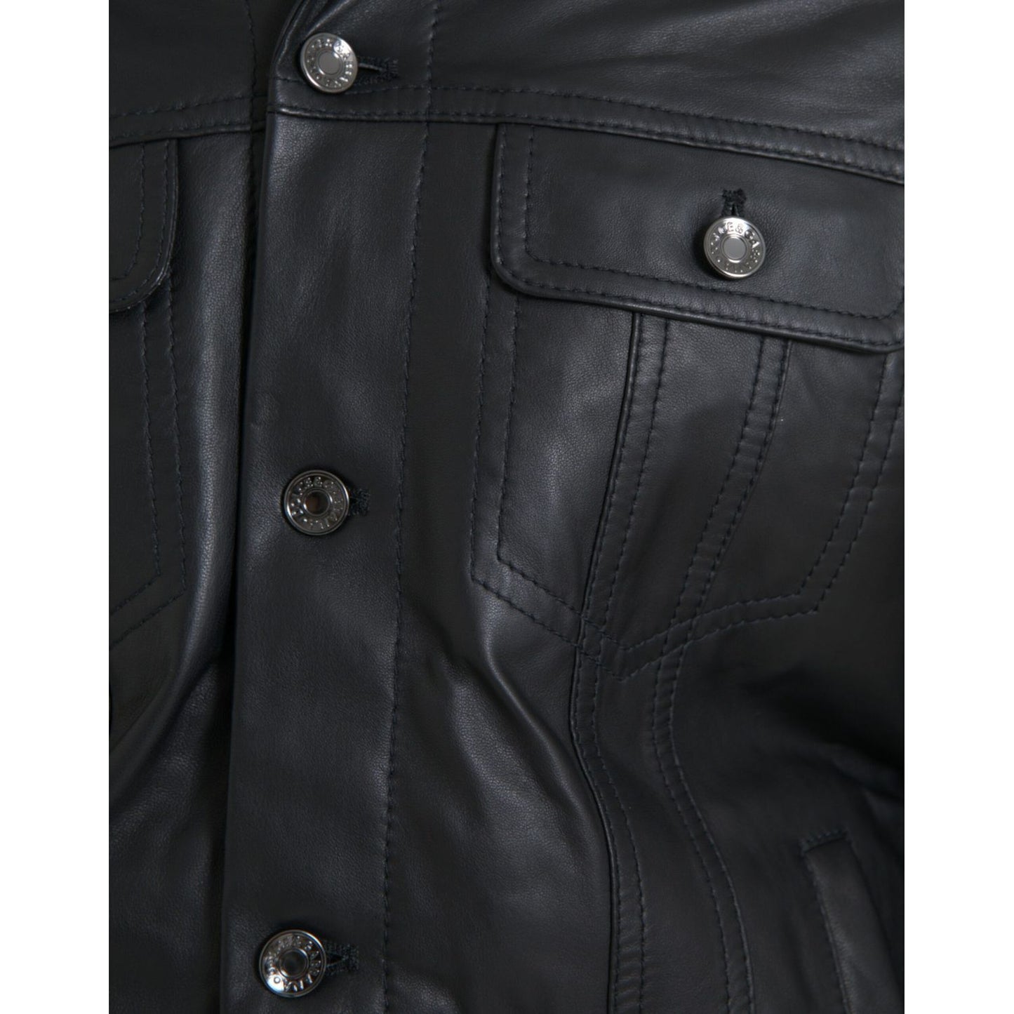 Dolce & Gabbana Black Leather Fur Collar Biker Coat Jacket