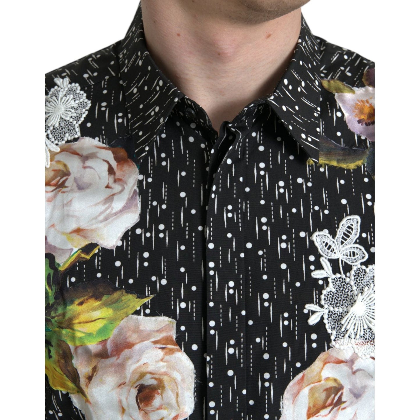 Dolce & Gabbana Black Floral Men Formal Dress GOLD Shirt Dolce & Gabbana