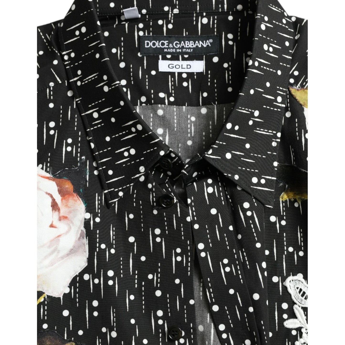 Dolce & Gabbana Black Floral Men Formal Dress GOLD Shirt Dolce & Gabbana