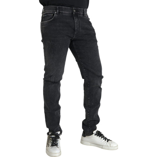 Dolce & Gabbana Gray Cotton Stretch Skinny Denim Logo Jeans Dolce & Gabbana