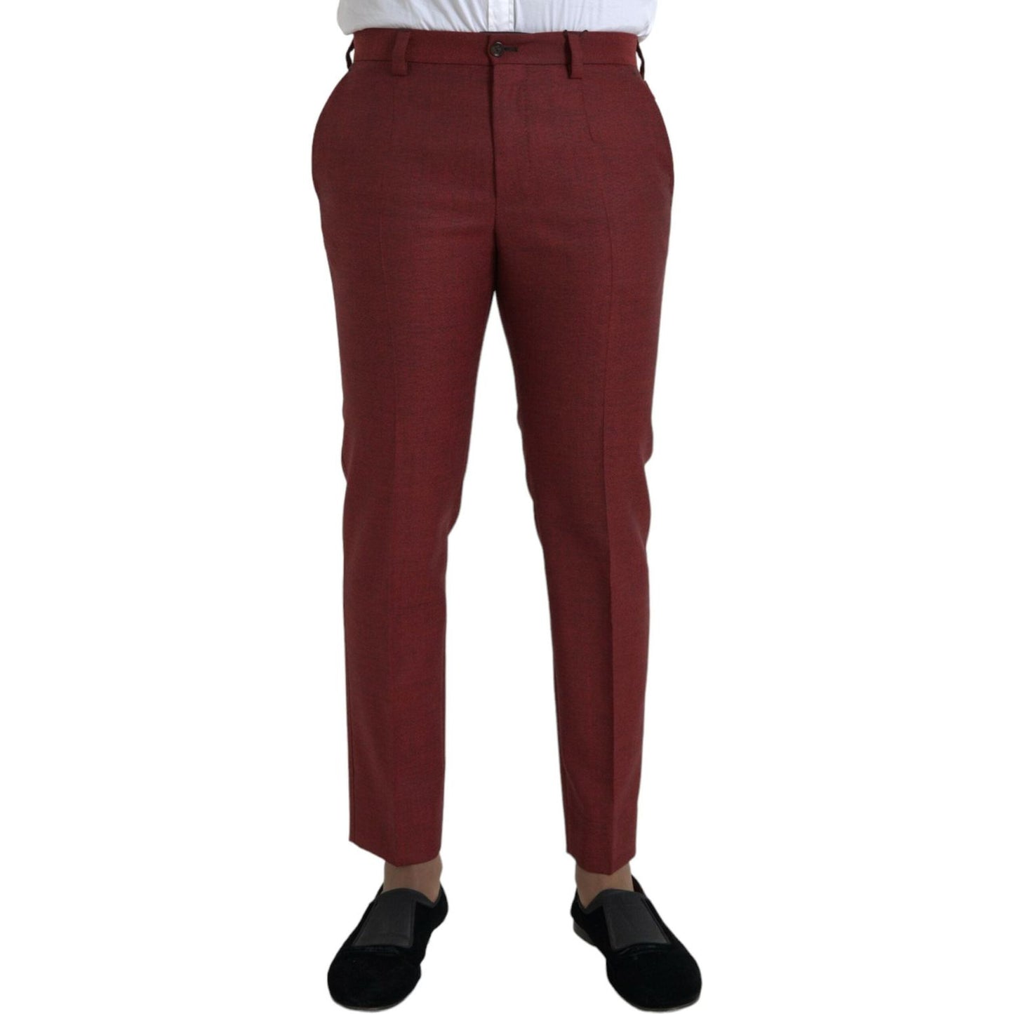 Dolce & Gabbana Maroon Wool Men Skinny Dress Pants Dolce & Gabbana