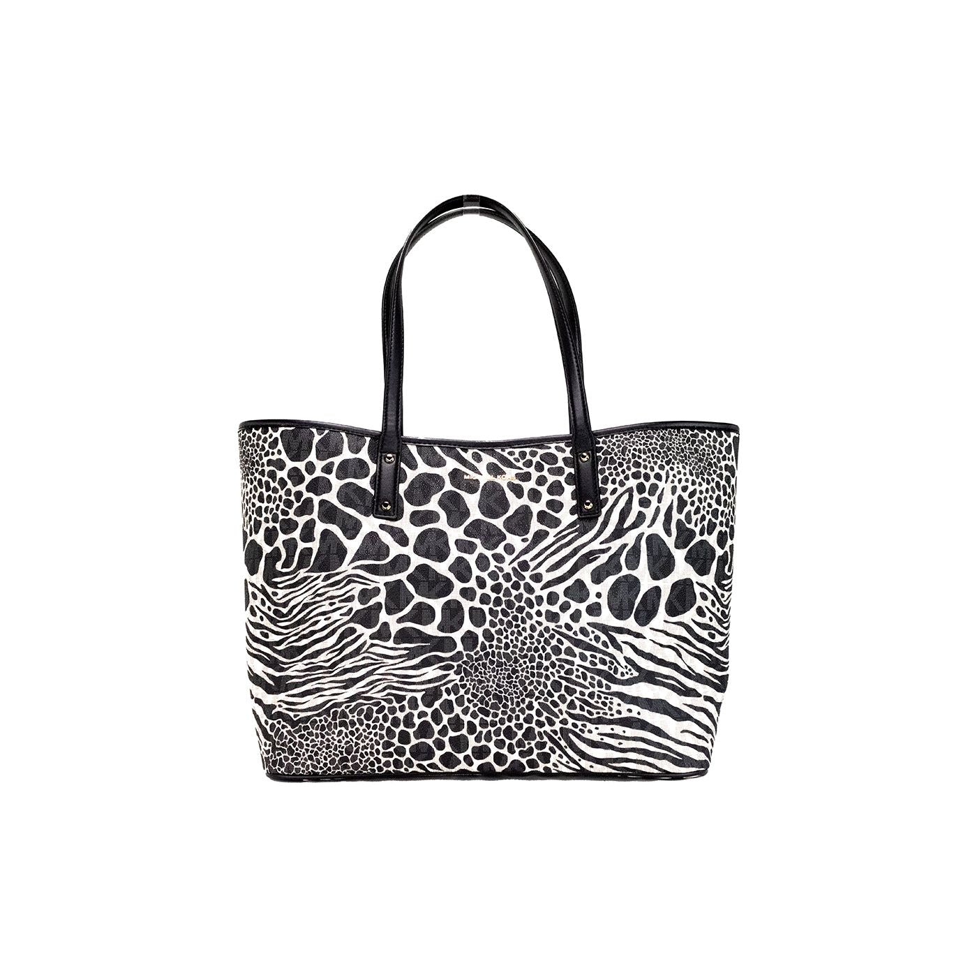 Michael Kors Carter Large Black Animal Print PVC Open Tote Shoulder Purse Bag Michael Kors