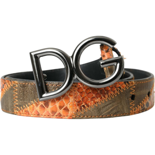 Dolce & Gabbana Patchwork Python Leather Logo Buckle Belt Men Dolce & Gabbana