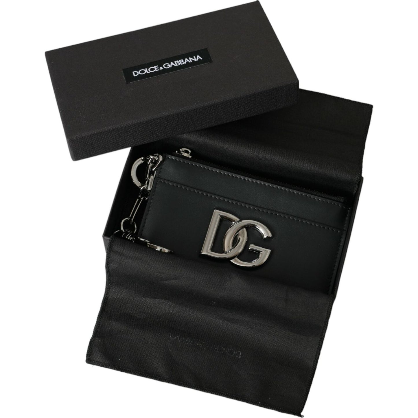 Dolce & Gabbana Black Calfskin Leather DG Logo Card Holder Wallet Men Dolce & Gabbana