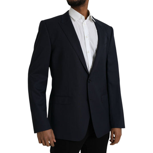 Dolce & Gabbana Dark Blue Wool Single Breasted Coat Blazer Dolce & Gabbana