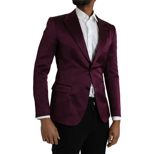 Dolce & Gabbana Maroon Silk Single Breasted Coat Blazer Dolce & Gabbana Black