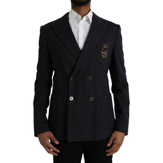 Dolce & Gabbana Dark Blue Crown Bee Double Breasted Blazer Dolce & Gabbana