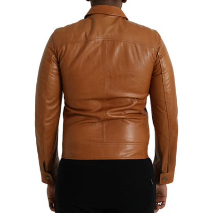 Dolce & Gabbana Brown Lamb Leather Full Zip Blouson Jacket