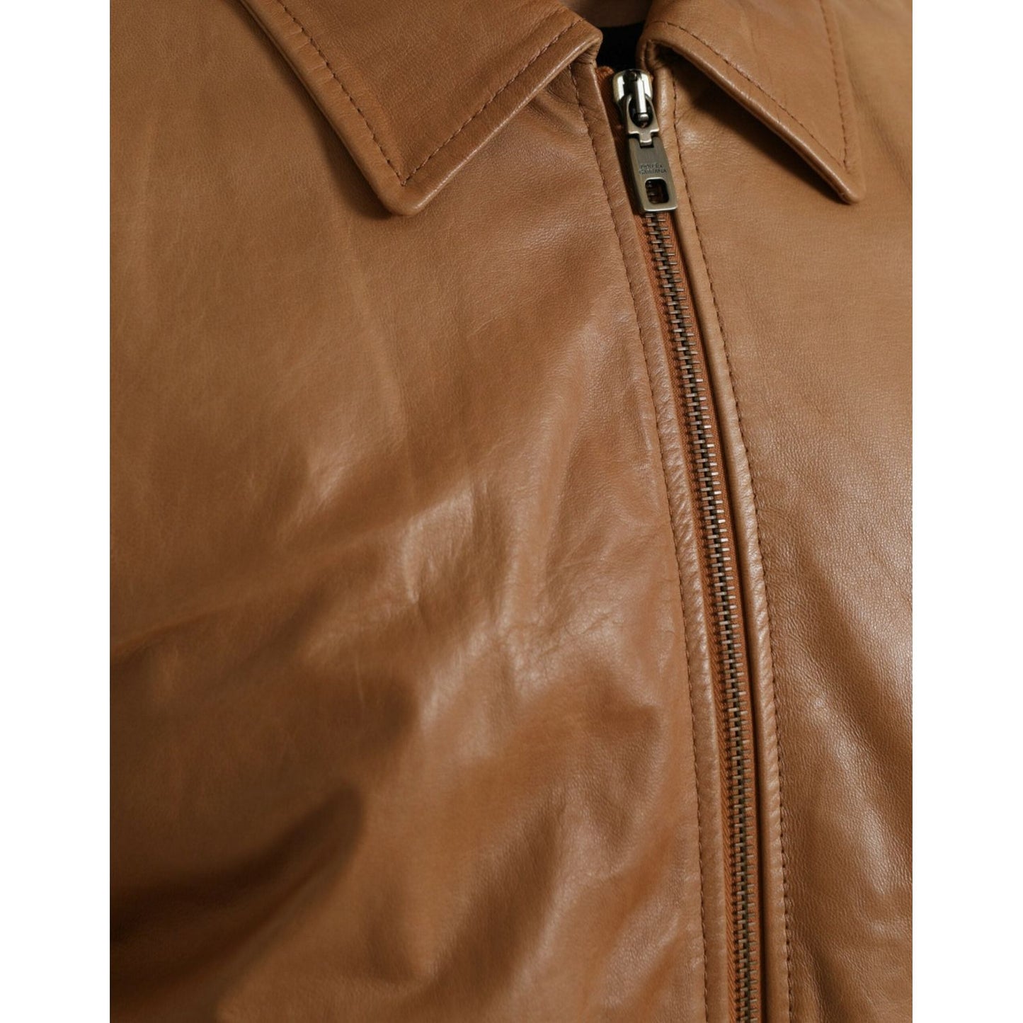 Dolce & Gabbana Brown Lamb Leather Full Zip Blouson Jacket Dolce & Gabbana