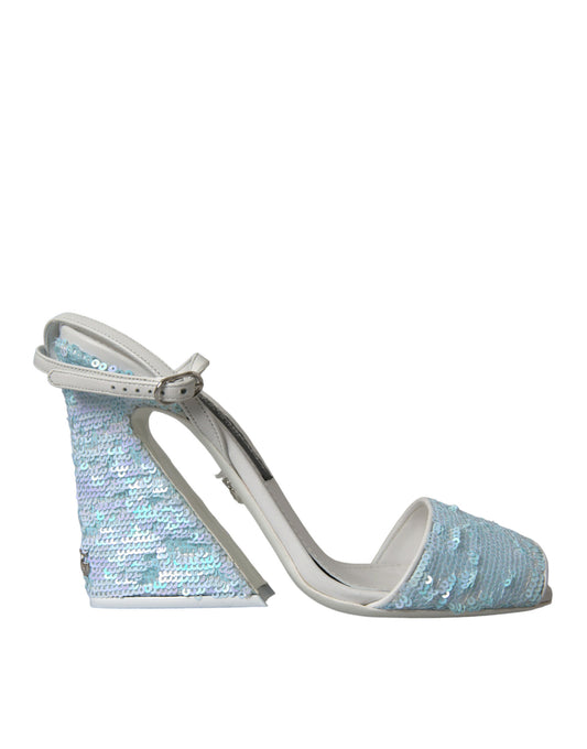 Dolce & Gabbana Light Blue Sequin Ankle Strap Sandals Shoes Dolce & Gabbana