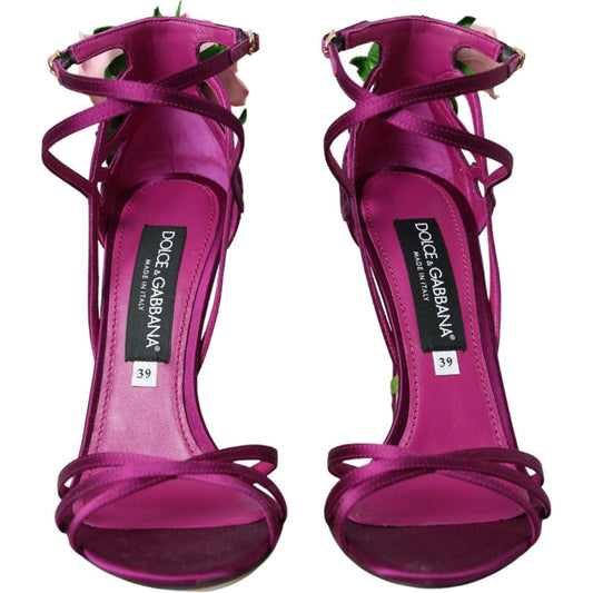 Dolce & Gabbana Purple Flower Satin Heels Sandals Shoes Dolce & Gabbana