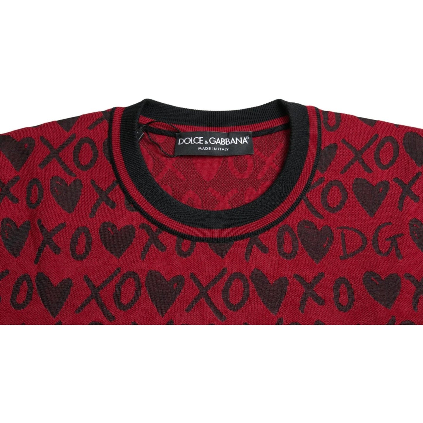 Dolce & Gabbana Red Black XOXO Crew Neck Pullover Sweater Dolce & Gabbana