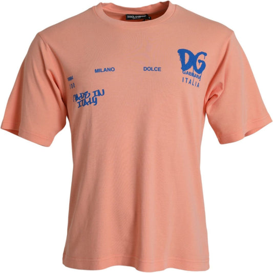 Dolce & Gabbana Coral Cotton Logo Print Short Sleeve T-shirt Dolce & Gabbana