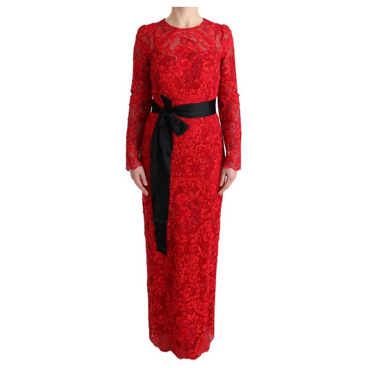 Dolce & Gabbana Elegant Red Sheath Dress with Silk Bow Belt WOMAN DRESSES Dolce & Gabbana