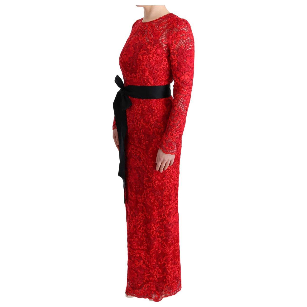 Dolce & Gabbana Elegant Red Sheath Dress with Silk Bow Belt WOMAN DRESSES Dolce & Gabbana