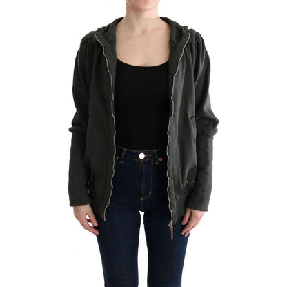 Exte Gray Top Hooded Cotton Zipper Sweater