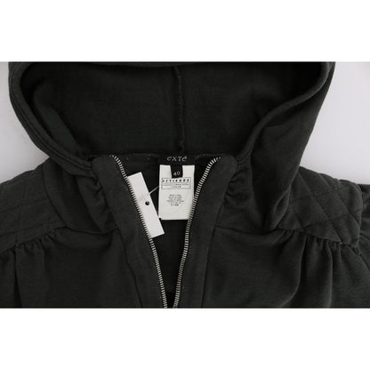 Exte Gray Top Hooded Cotton Zipper Sweater