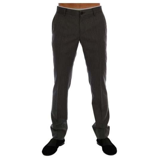 Dolce & Gabbana Gray Wool Striped Formal Pants Dolce & Gabbana