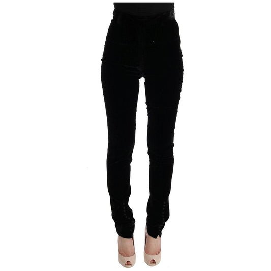 Ermanno Scervino Black Velvet Slim Fit Pants