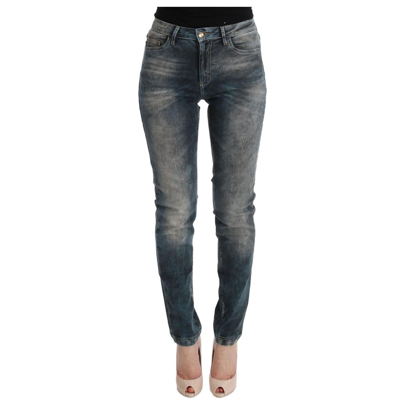 Cavalli Blue Wash Cotton Blend Slim Fit Jeans Cavalli
