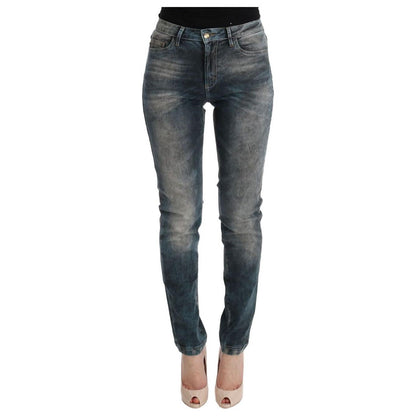 Cavalli Blue Wash Cotton Blend Slim Fit Jeans Cavalli