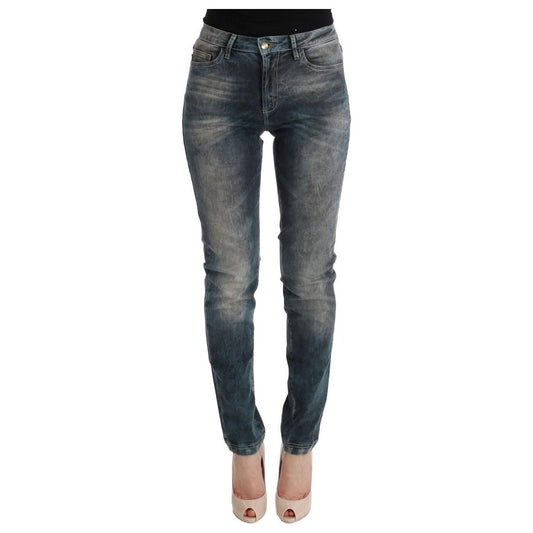 Cavalli Blue Wash Cotton Blend Slim Fit Jeans Cavalli