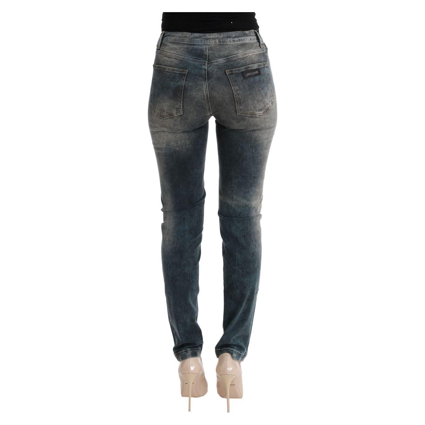 Cavalli Blue Wash Cotton Blend Slim Fit Jeans Cavalli