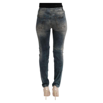Cavalli Blue Wash Cotton Blend Slim Fit Jeans Cavalli