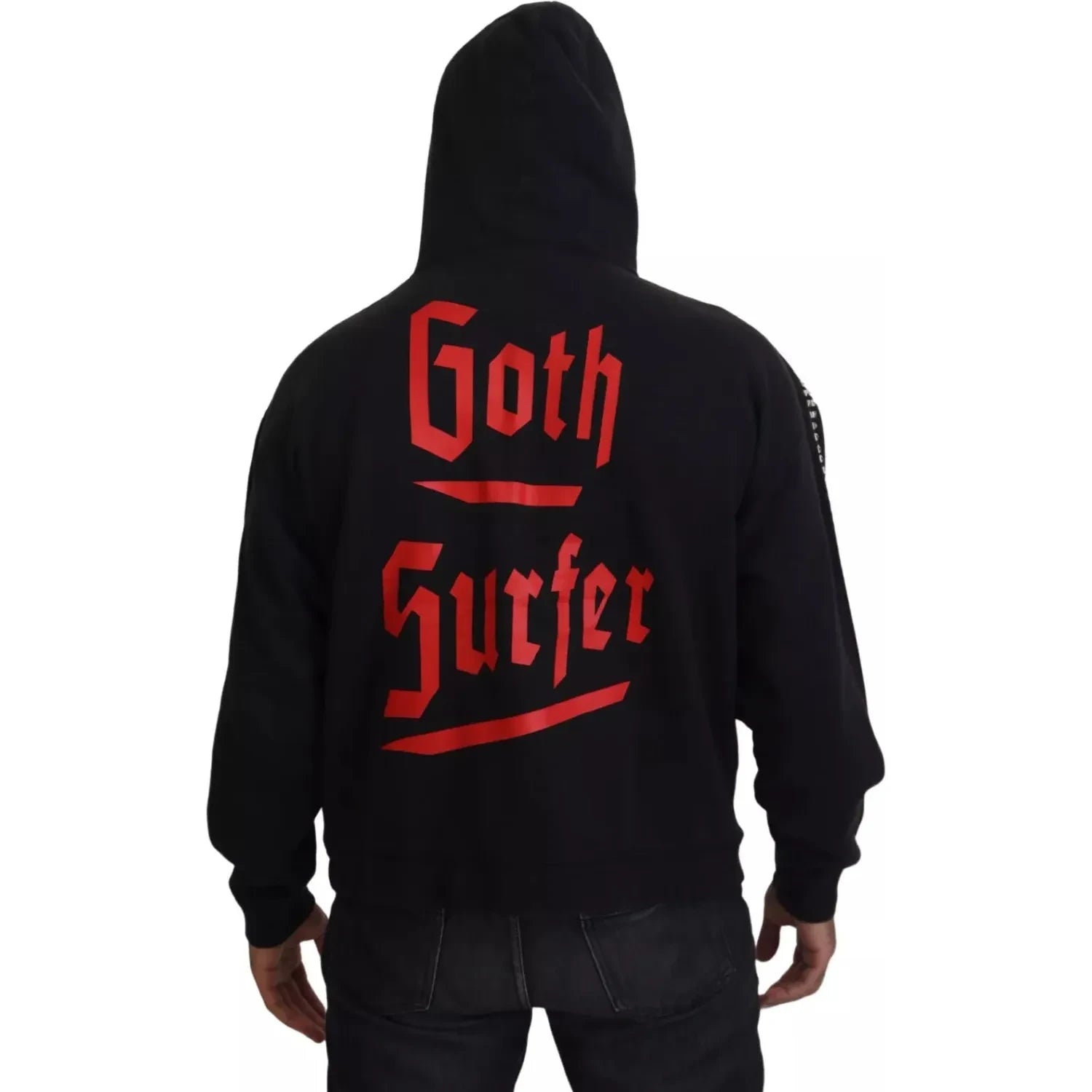 黑色缀饰全拉链连帽毛衣