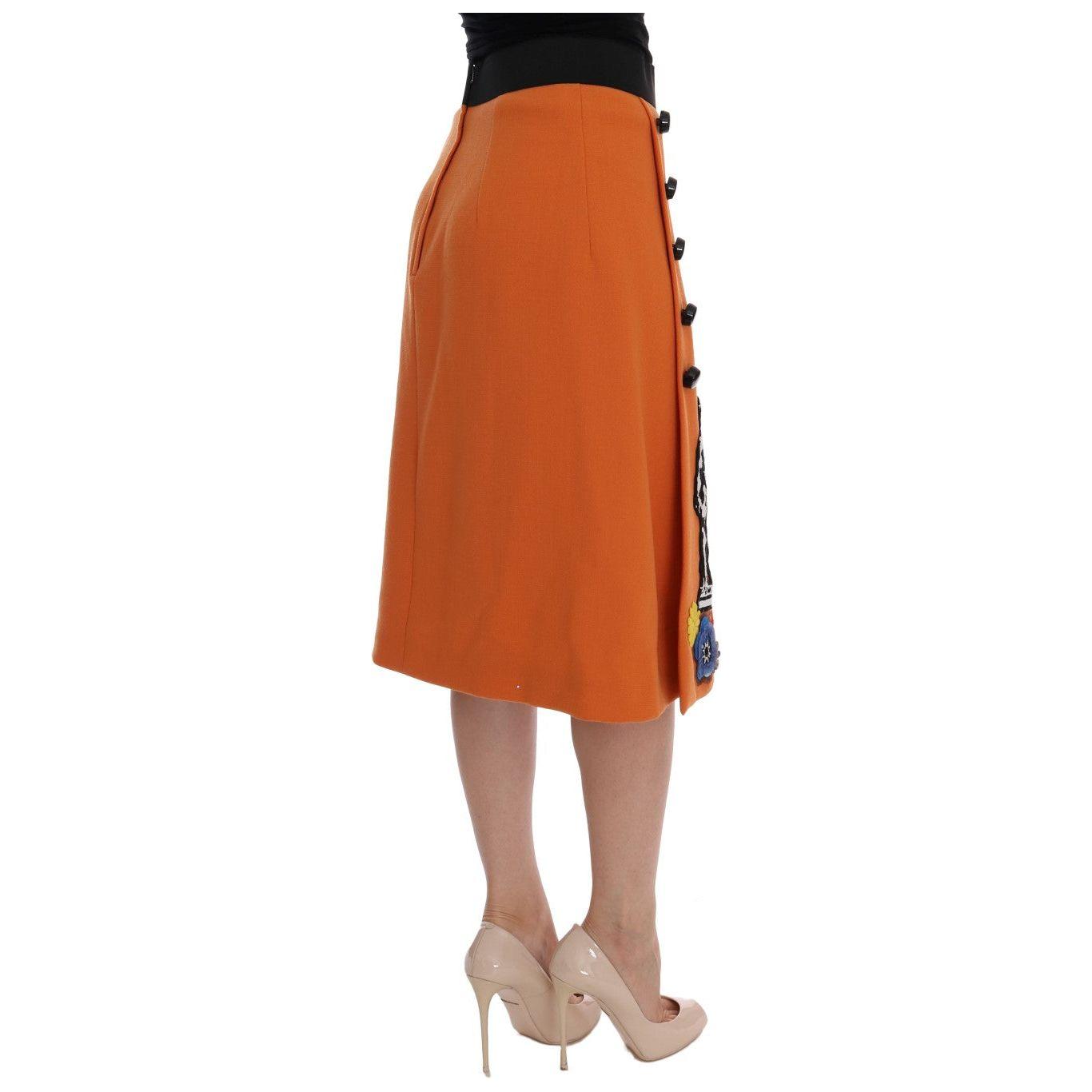 Dolce & Gabbana Embellished Wool Skirt in Vivid Orange Dolce & Gabbana