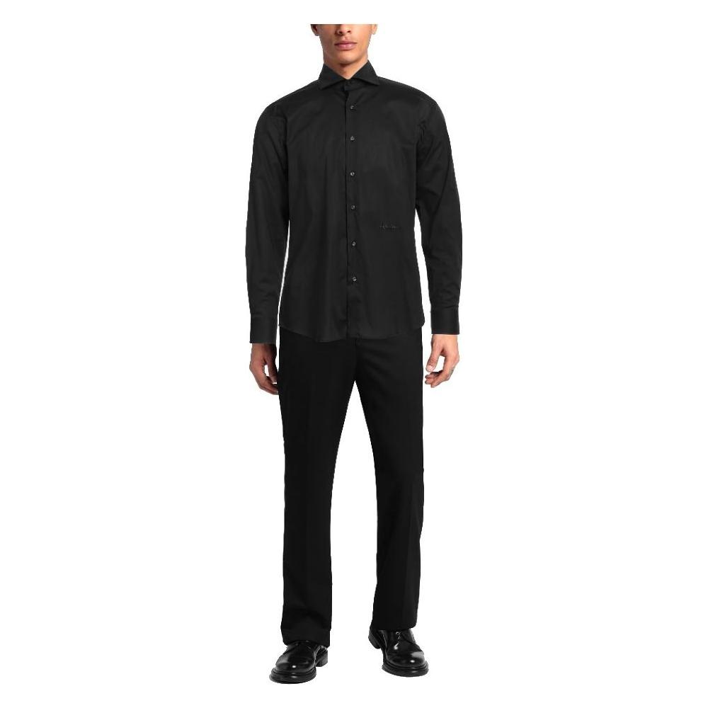 Aquascutum Elegant Black Cotton Shirt with Logo Embroidery Aquascutum