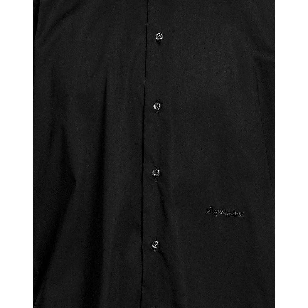 Aquascutum Elegant Black Cotton Shirt with Logo Embroidery Aquascutum