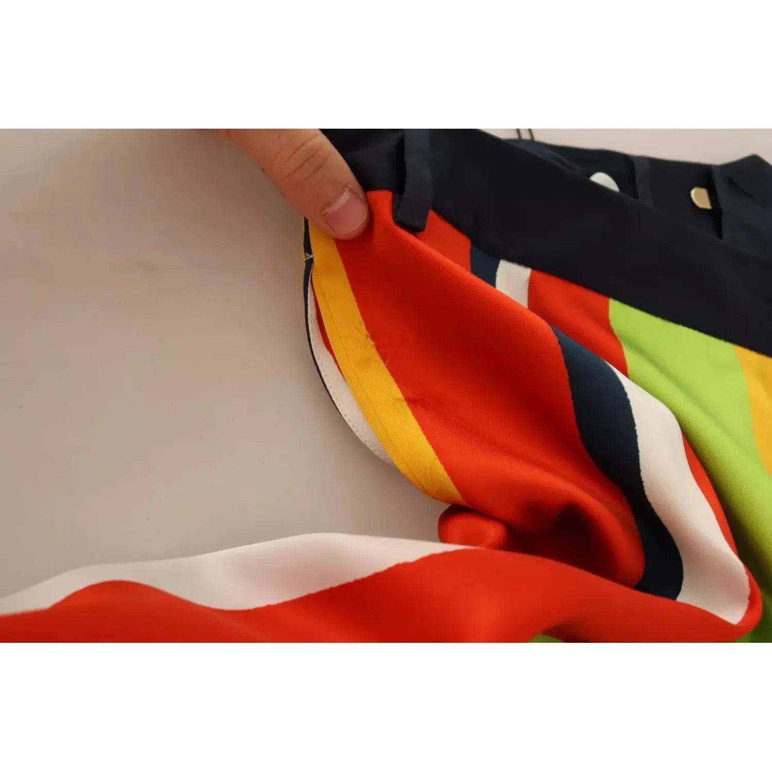 多色条纹中腰直筒裤