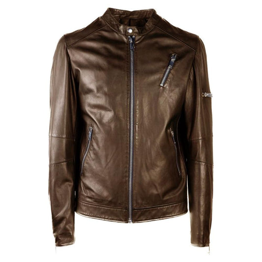 Emilio Romanelli Brown Leather Jacket Emilio Romanelli